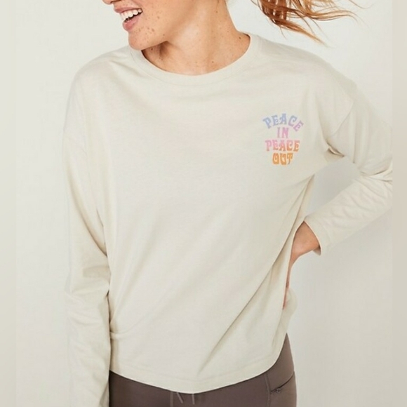 Old Navy Loose Vintage Long Sleeve Graphic T Shirt size XL Beige New w/ Tags - Picture 1 of 14